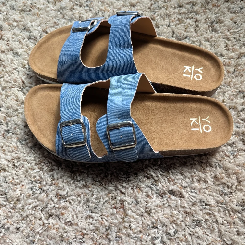 NWOT Denim Corkbed Buckle Sandals